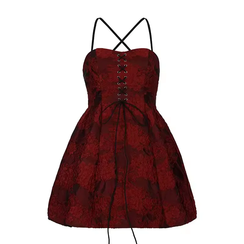 - Red A-line Party Dress   GEU1344