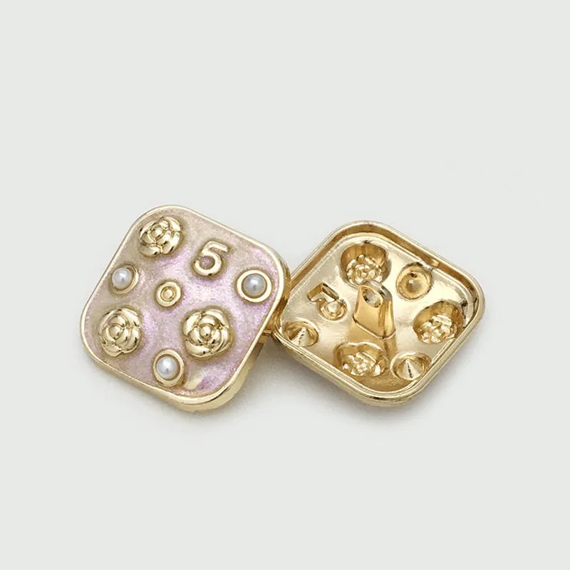 10/16/21mm Square Metal Buttons Number 5 Flower Pearl 12pcs