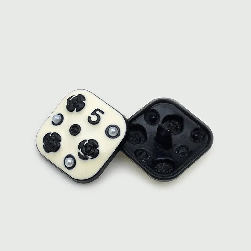 10/16/21mm Square Metal Buttons Number 5 Flower Pearl 12pcs