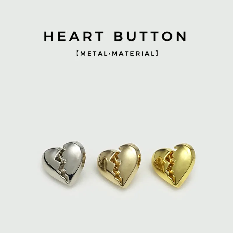 11mm Gold & Silver Heart-Shaped Metal Shirt Buttons with Shank 30pcs