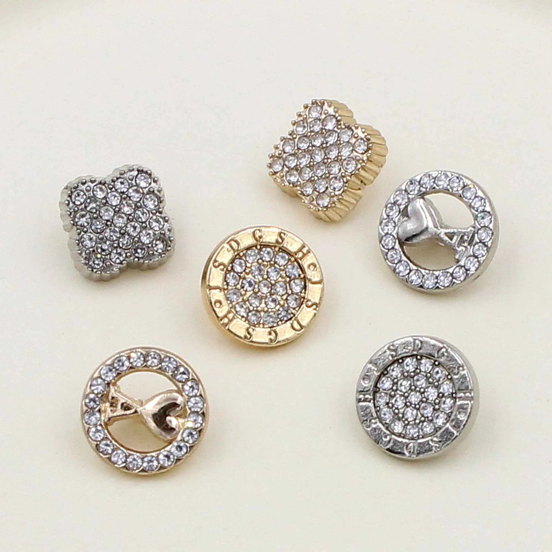 11MM Gold Silver Round Square Alloy Rhinestone Shirt Buttons 20PCS