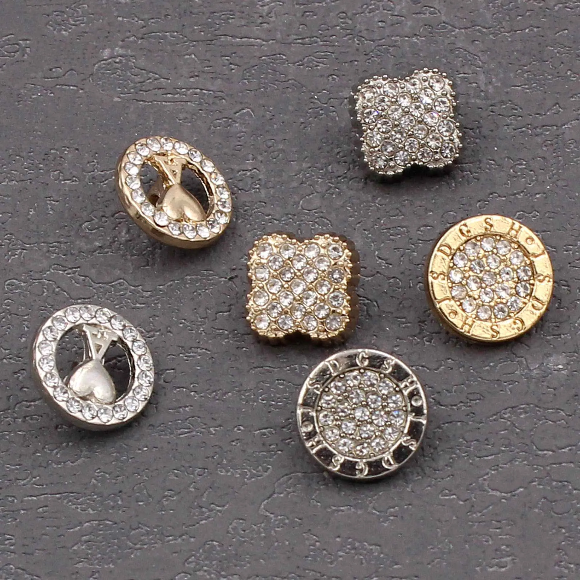 11MM Gold Silver Round Square Alloy Rhinestone Shirt Buttons 20PCS