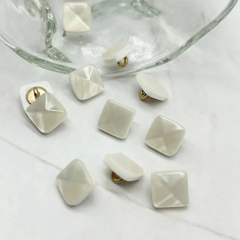 11mm White Square Pyramid Resin Alloy Shank Buttons for Shirts Chiffon Skirts 40pcs
