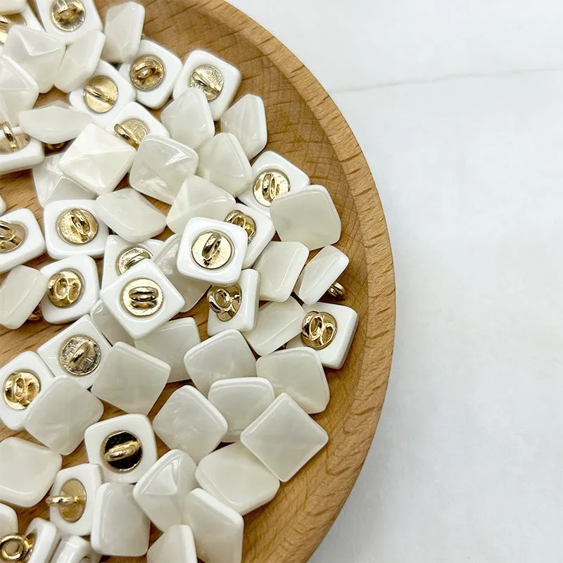 11mm White Square Pyramid Resin Alloy Shank Buttons for Shirts Chiffon Skirts 40pcs