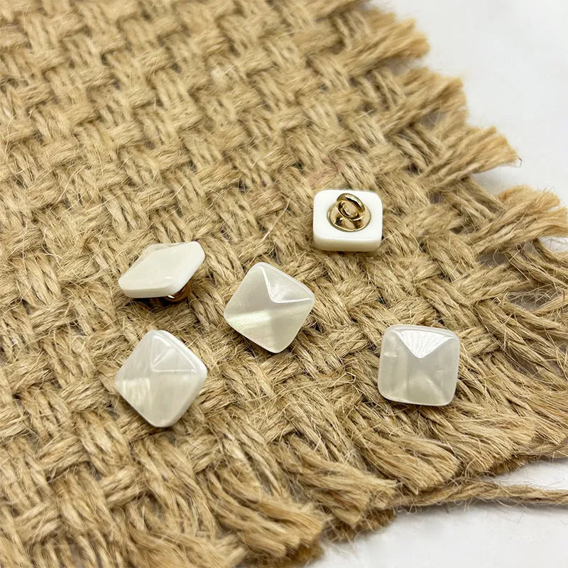 11mm White Square Pyramid Resin Alloy Shank Buttons for Shirts Chiffon Skirts 40pcs