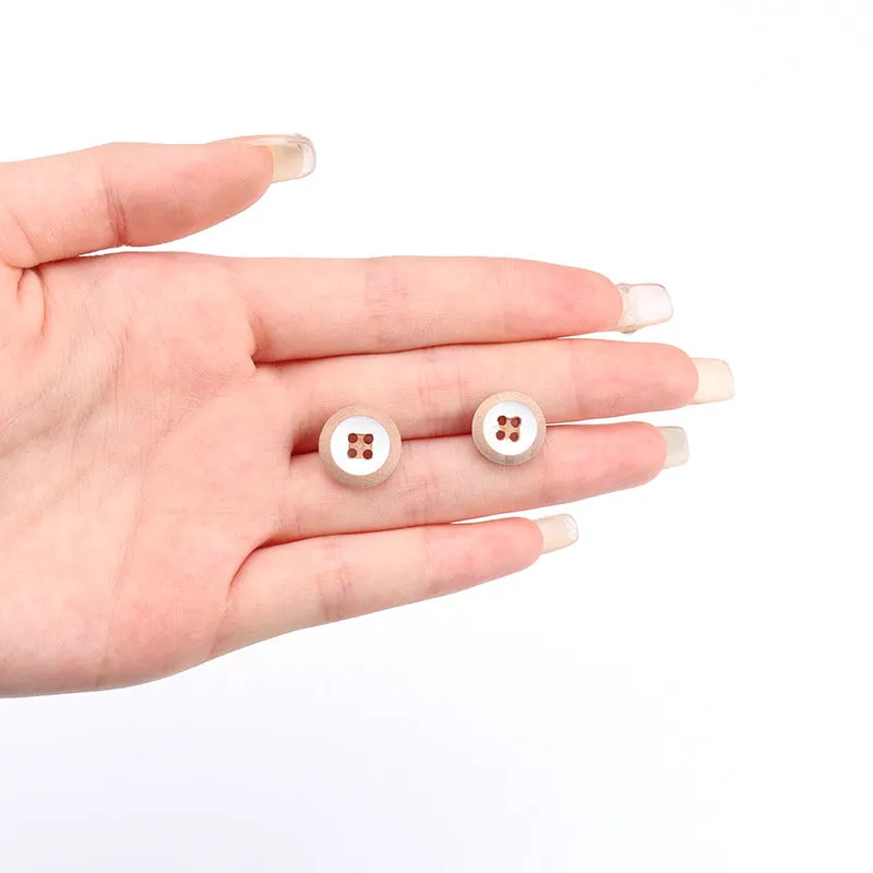 12.5mm Round 4 Hole Poplar Wooden Buttons with Yellow & White Paint 70pcs