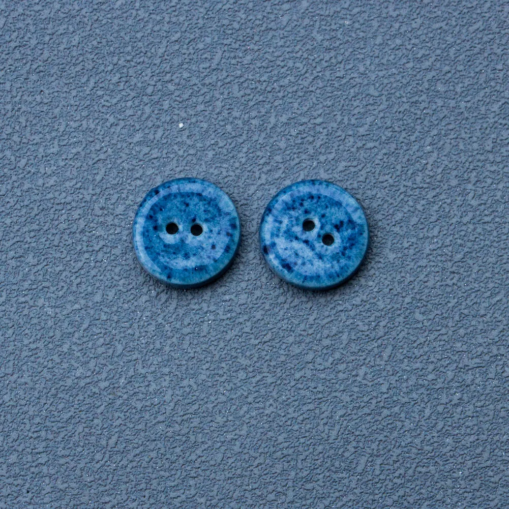 14mm Deep Blue Round 2-Hole Handmade Ceramic Buttons 10pcs