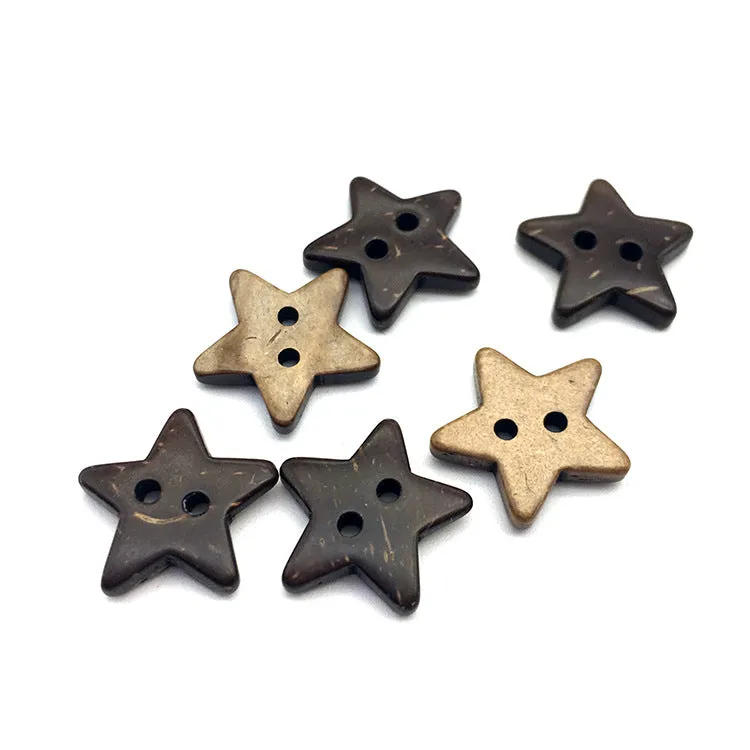16mm Brown Two-Hole Star Coconut Shell Buttons 50pcs