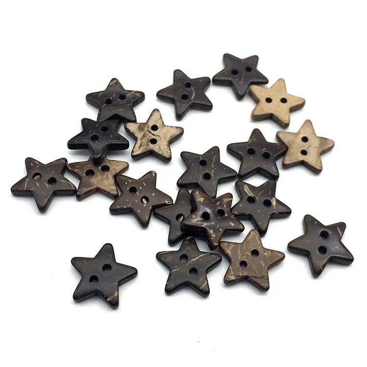 16mm Brown Two-Hole Star Coconut Shell Buttons 50pcs