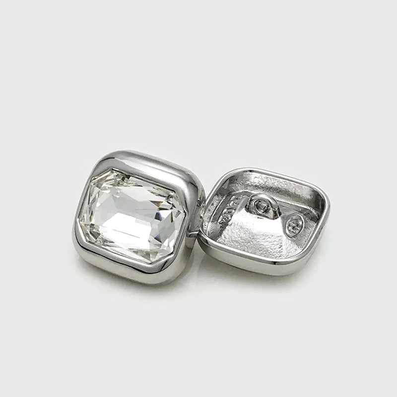 17.5/22.5mm Square Metal Crystal Diamond Buttons Gold Silver Champagne 10pcs
