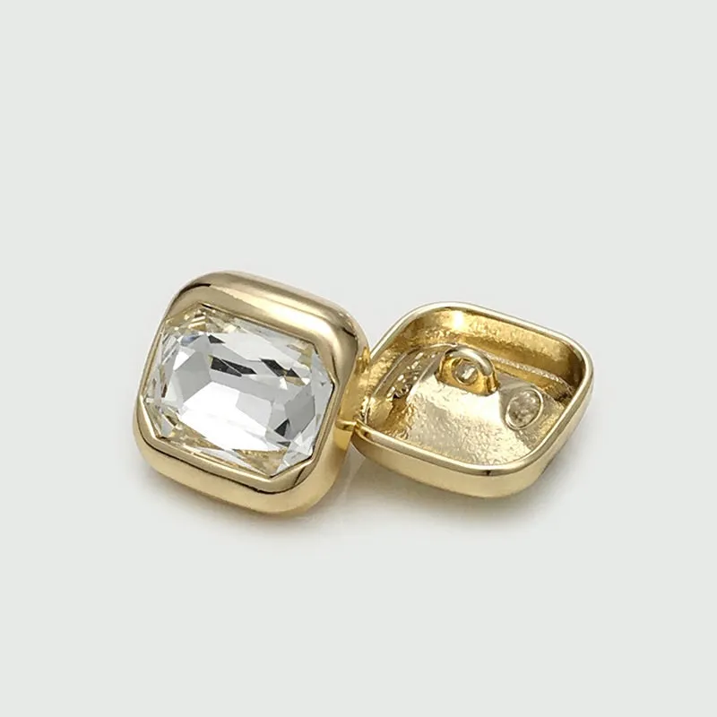 17.5/22.5mm Square Metal Crystal Diamond Buttons Gold Silver Champagne 10pcs