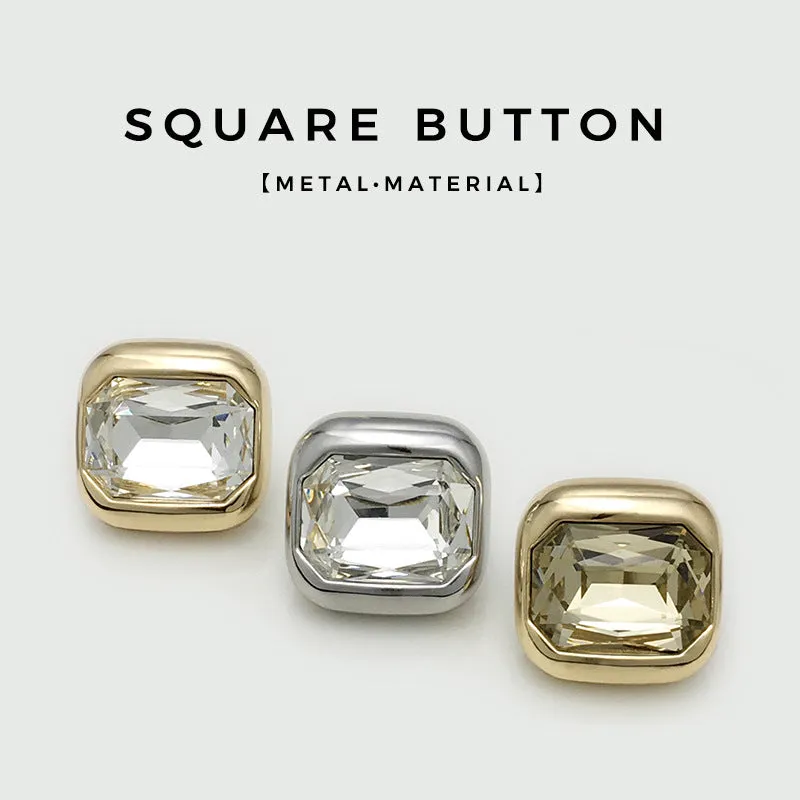 17.5/22.5mm Square Metal Crystal Diamond Buttons Gold Silver Champagne 10pcs