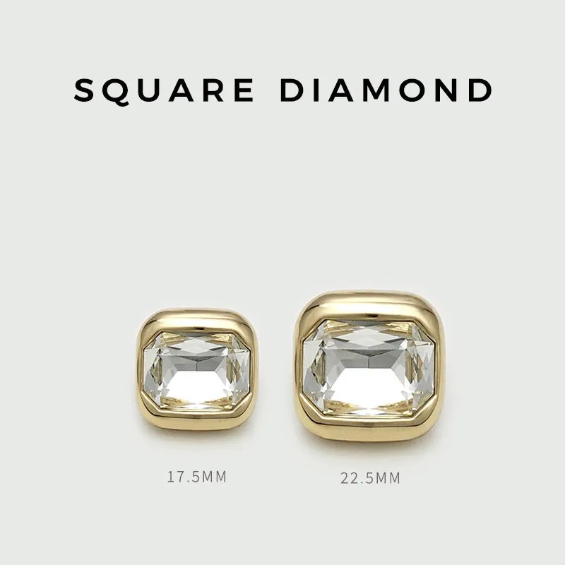 17.5/22.5mm Square Metal Crystal Diamond Buttons Gold Silver Champagne 10pcs