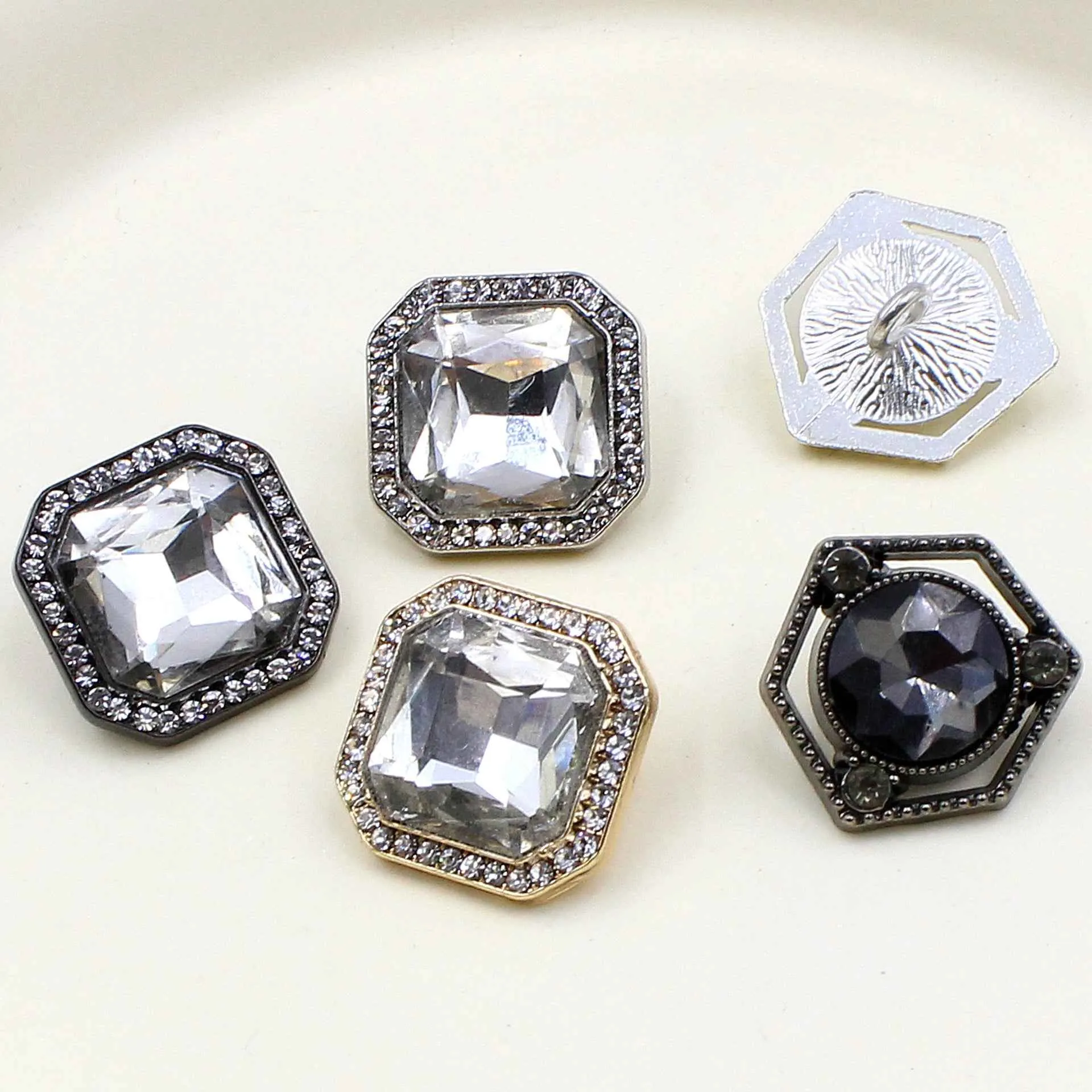 17mm Square Hexagon Crystal Metal Alloy Hand-Sewn Buttons 20pcs