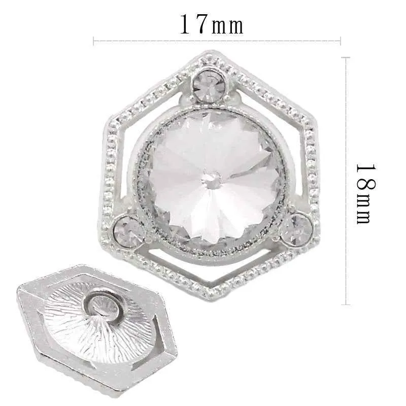 17mm Square Hexagon Crystal Metal Alloy Hand-Sewn Buttons 20pcs
