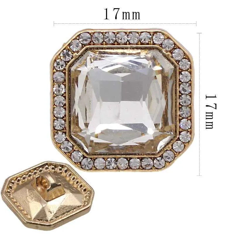 17mm Square Hexagon Crystal Metal Alloy Hand-Sewn Buttons 20pcs