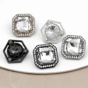 17mm Square Hexagon Crystal Metal Alloy Hand-Sewn Buttons 20pcs