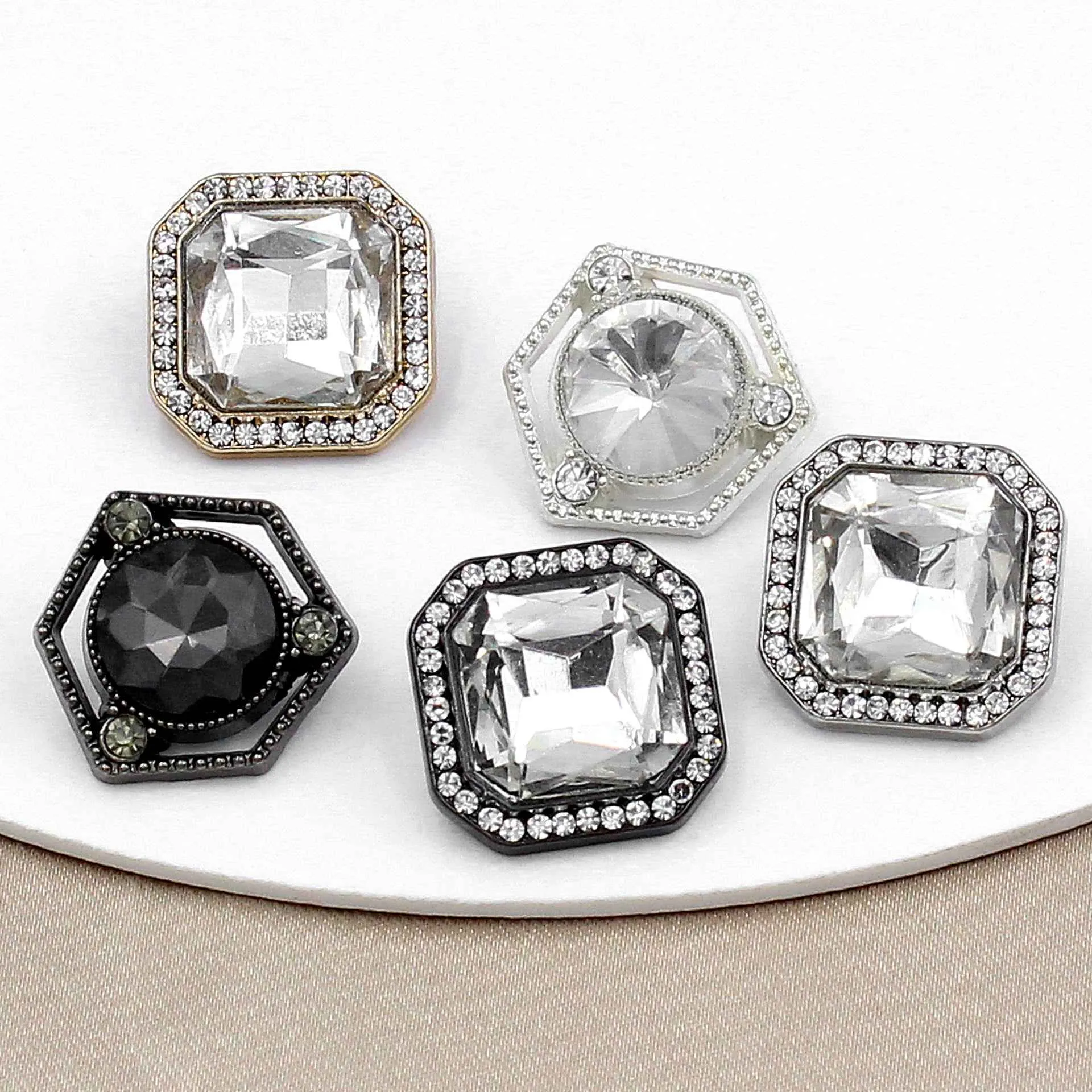 17mm Square Hexagon Crystal Metal Alloy Hand-Sewn Buttons 20pcs