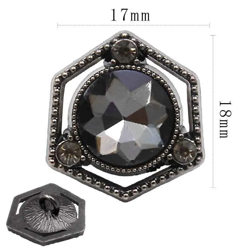 17mm Square Hexagon Crystal Metal Alloy Hand-Sewn Buttons 20pcs