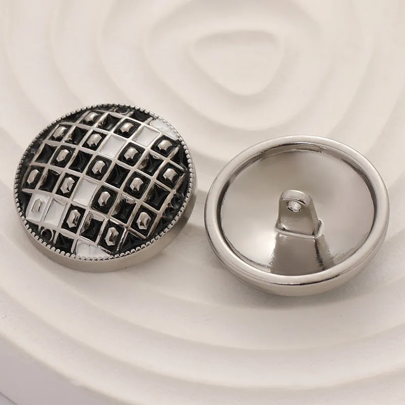 18-23mm Black and White Epoxy Checkerboard Metal Clothing Button 8pcs