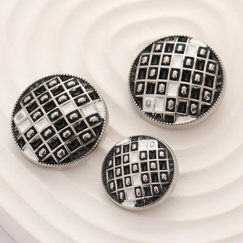 18-23mm Black and White Epoxy Checkerboard Metal Clothing Button 8pcs