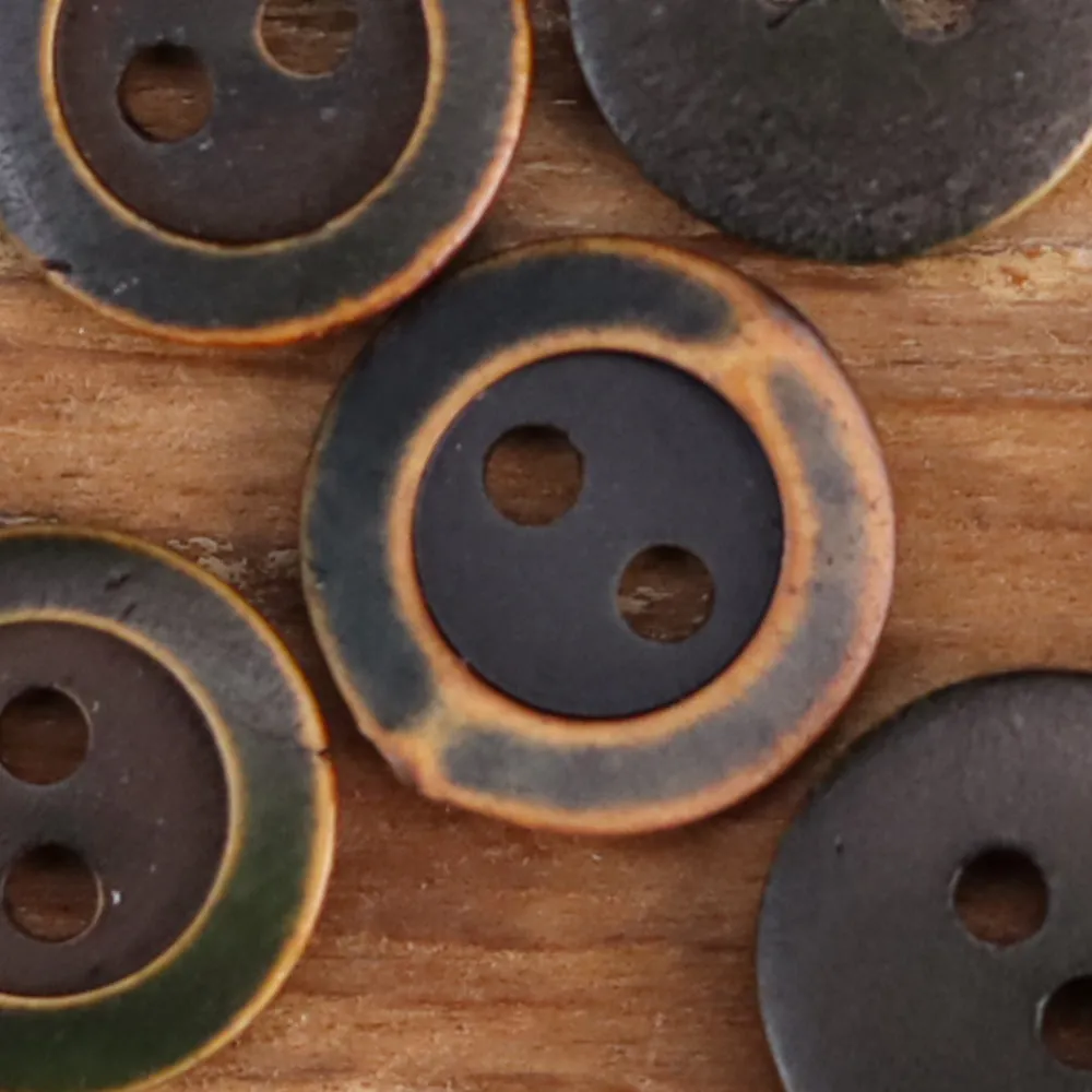 18L Retro White Green Brown Genuine Bovine Bone Shirt Buttons 12pcs