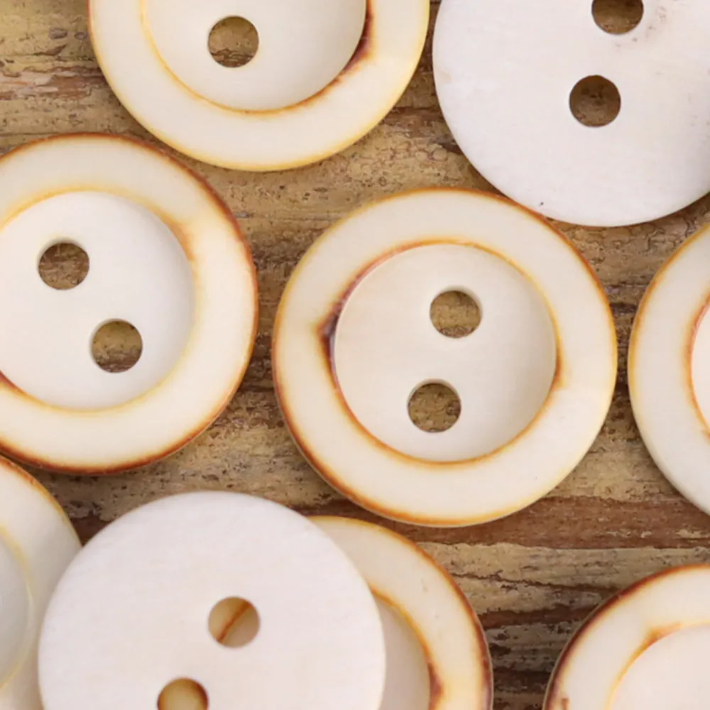 18L Retro White Green Brown Genuine Bovine Bone Shirt Buttons 12pcs