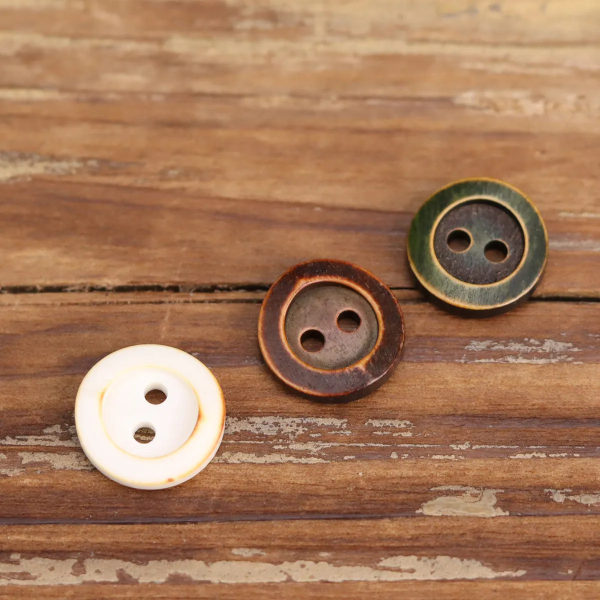 18L Retro White Green Brown Genuine Bovine Bone Shirt Buttons 12pcs