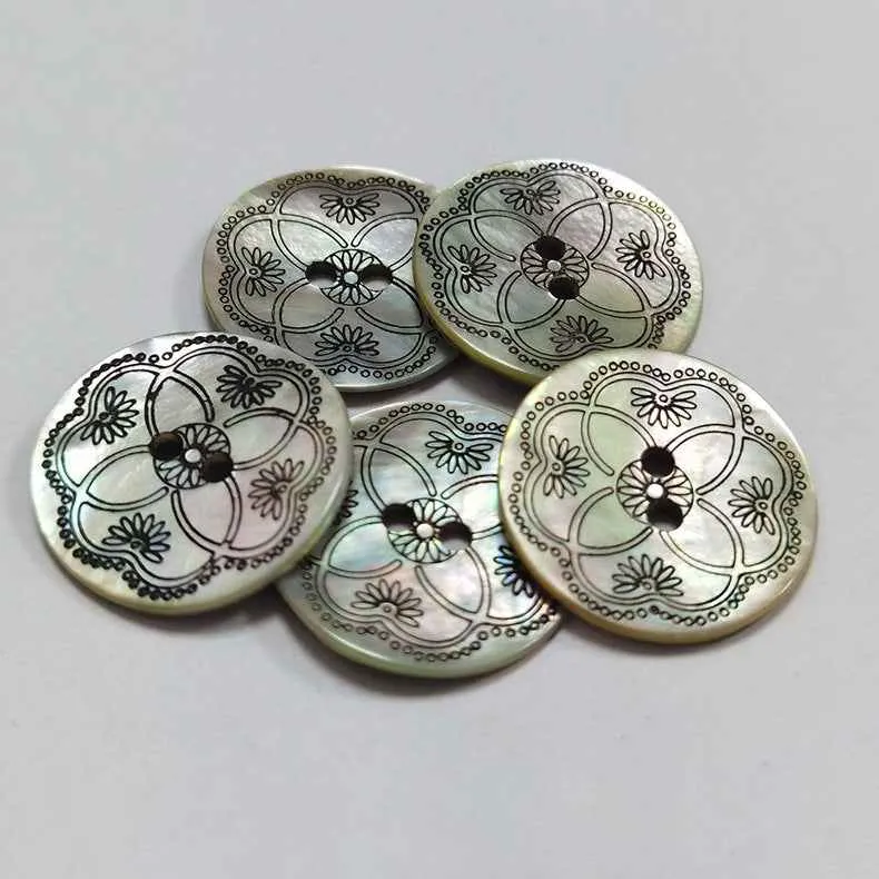 18L/24L/36L Black Pattern Mother of Pearl 2-Hole Shell Buttons 99 Pack