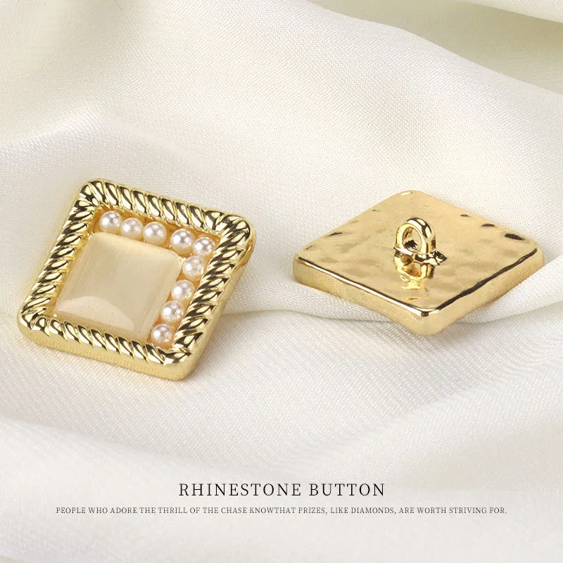 18mm Golden Square Metal Pearl Button 4pcs