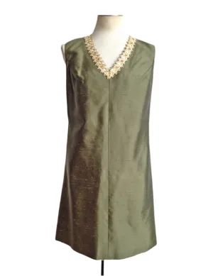 1960s Cocktail Dress Green Silk Dupioni