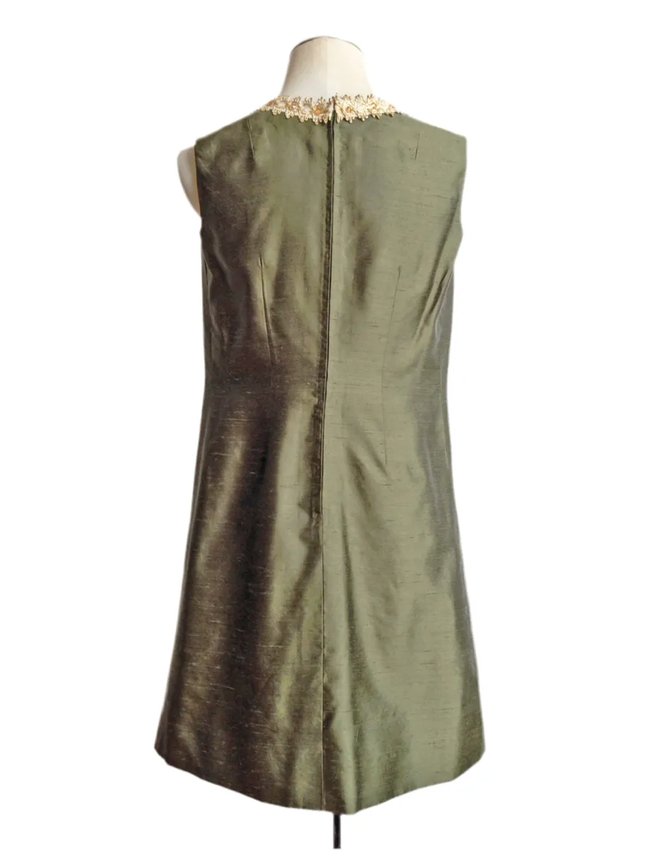1960s Cocktail Dress Green Silk Dupioni