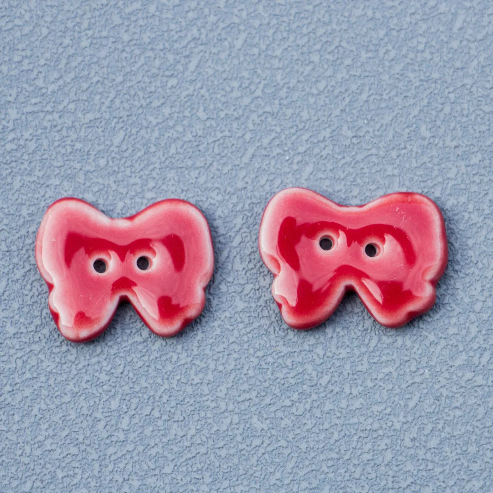 20.5mm Small Bow 2-Hole Handmade DIY Ceramic Buttons 10pcs