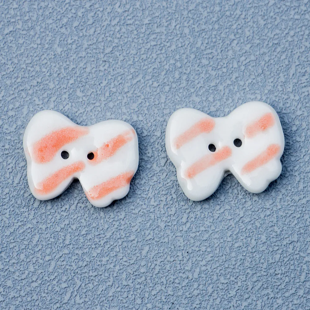 20.5mm Small Bow 2-Hole Handmade DIY Ceramic Buttons 10pcs