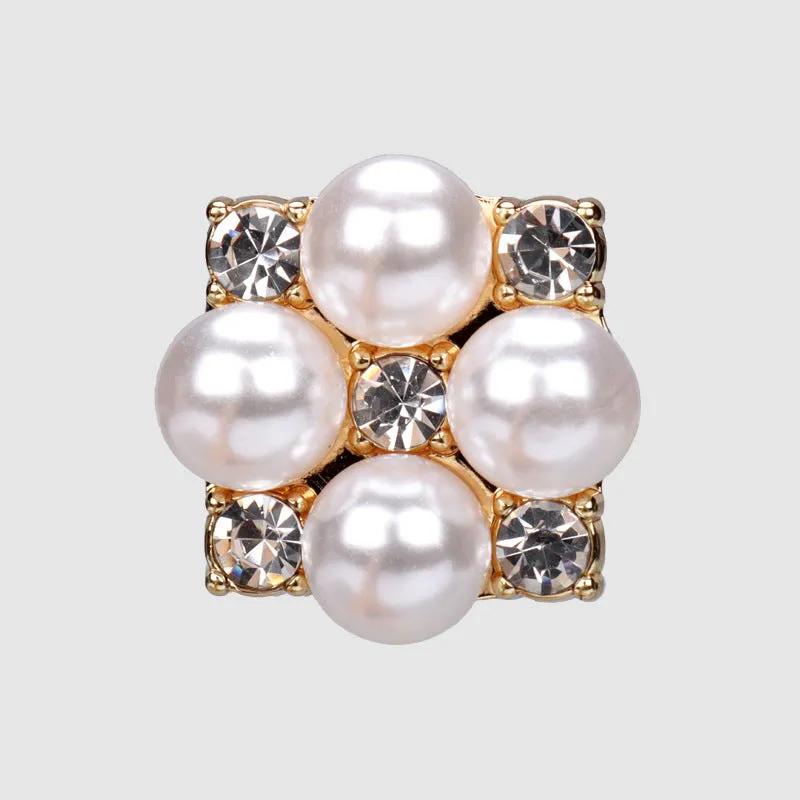 20mm Pearl Rhinestone Button - Square Metal Base with Shank 6pcs