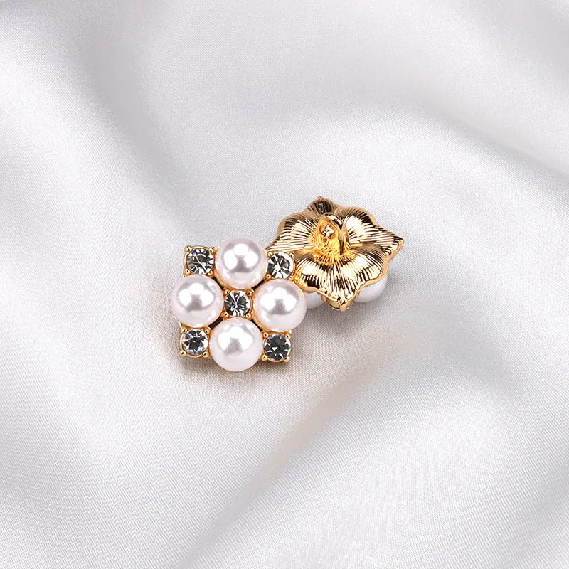 20mm Pearl Rhinestone Button - Square Metal Base with Shank 6pcs