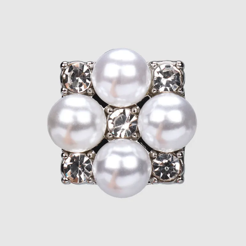 20mm Pearl Rhinestone Button - Square Metal Base with Shank 6pcs