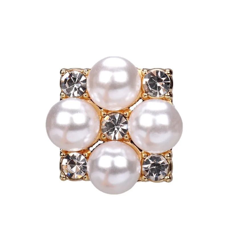 20mm Pearl Rhinestone Button - Square Metal Base with Shank 6pcs