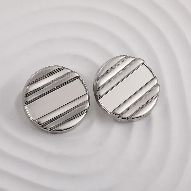20mm Silver Horizontal Stripes Metal Shank Button 12pcs