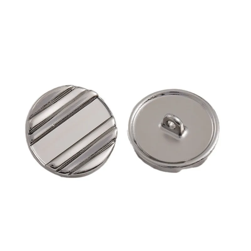 20mm Silver Horizontal Stripes Metal Shank Button 12pcs