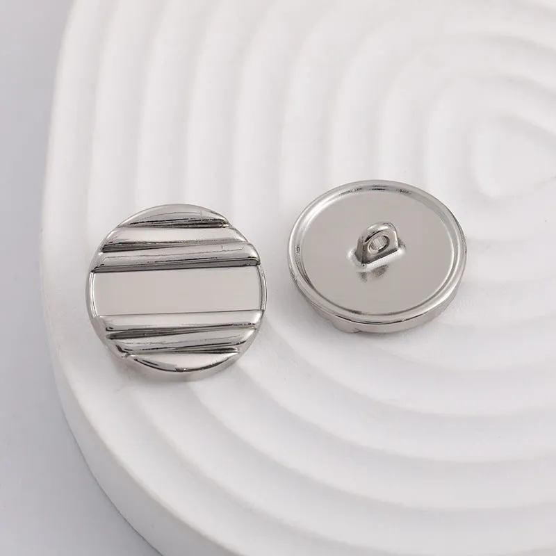 20mm Silver Horizontal Stripes Metal Shank Button 12pcs