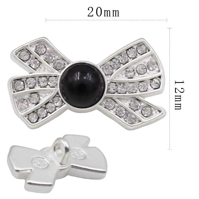 20x12mm Bow-shaped Mist Silver Rhinestone Buttons White/Black Pearl