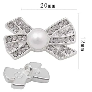 20x12mm Bow-shaped Mist Silver Rhinestone Buttons White/Black Pearl