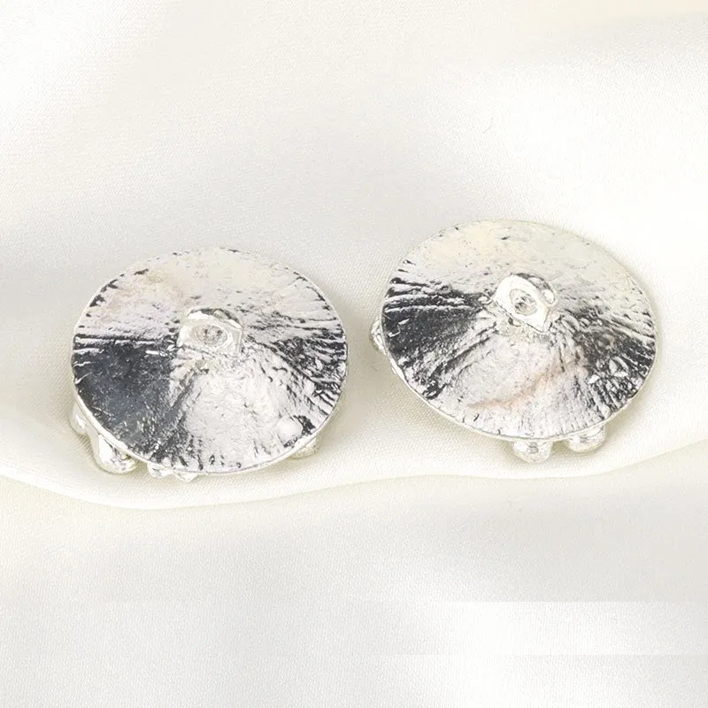 21mm Round Silver Leaf Shaped Rhinestone Metal Shank Buttons 6pcs