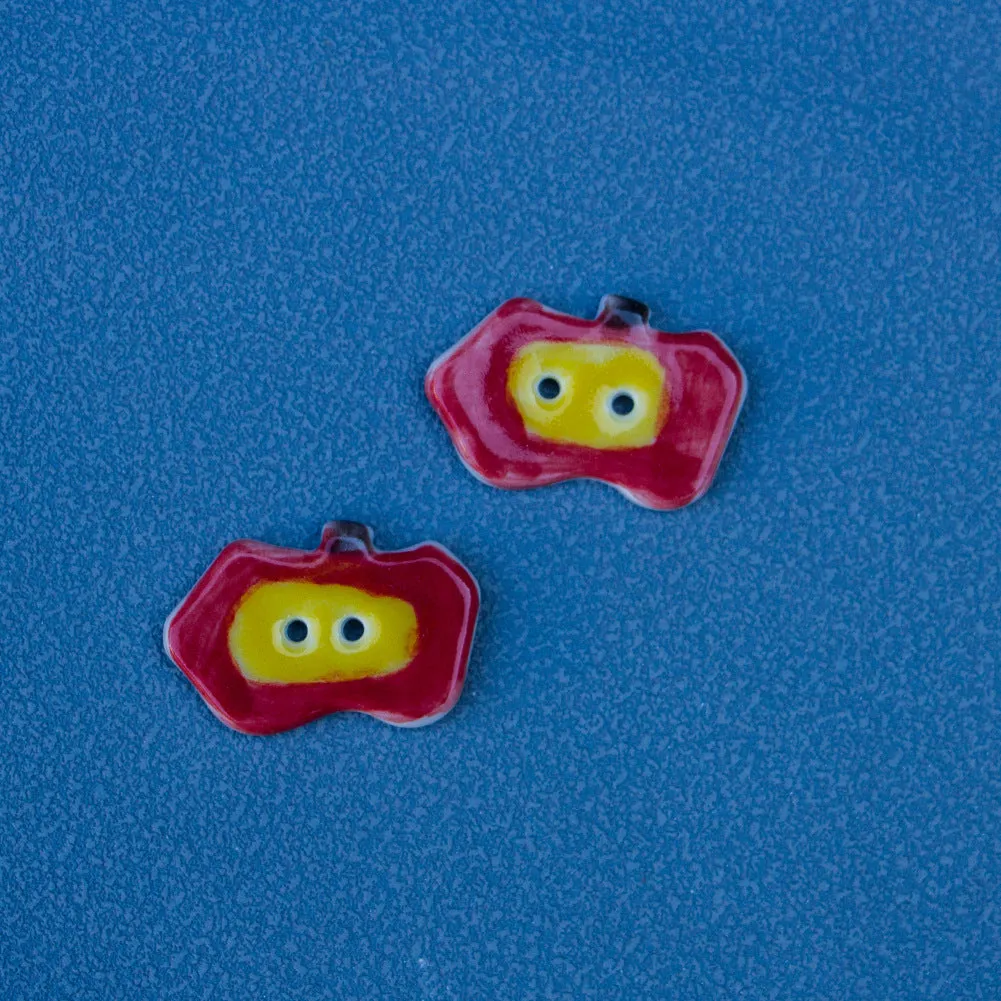 30mm Red Apple Handmade Ceramic DIY Buttons 5pcs