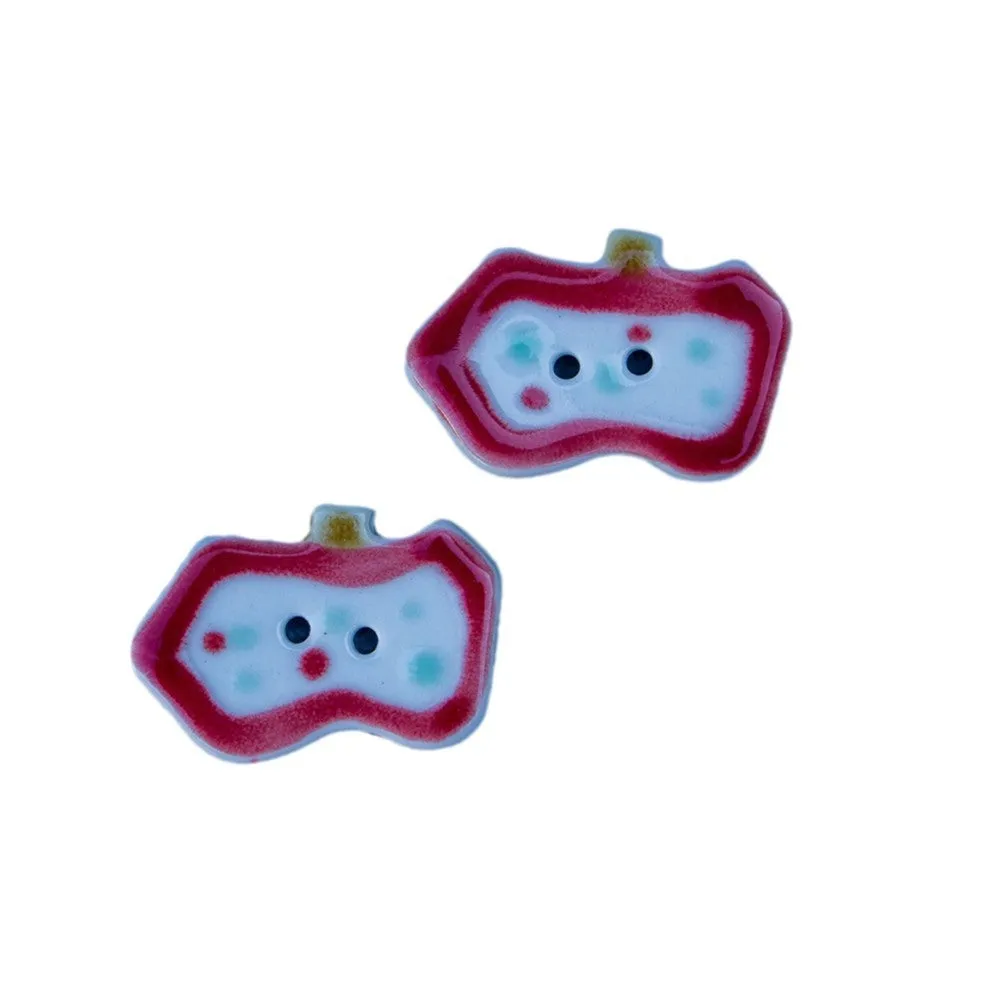 30mm Red Apple Handmade Ceramic DIY Buttons 5pcs