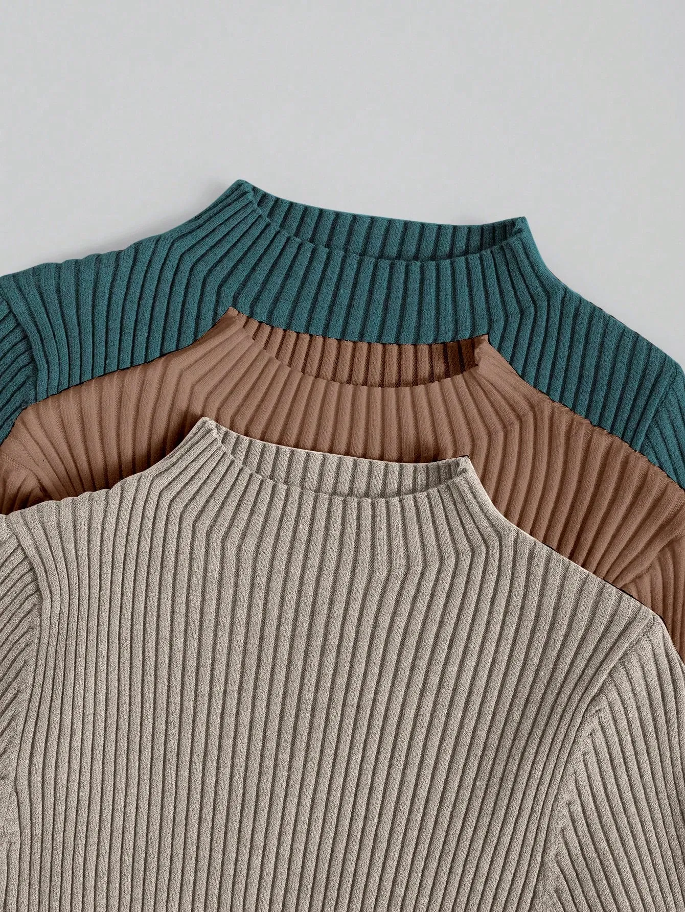 3pcs Mock Neck Ribbed Knit Sweater