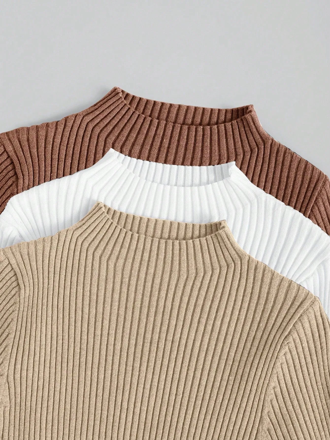 3pcs Mock Neck Ribbed Knit Sweater