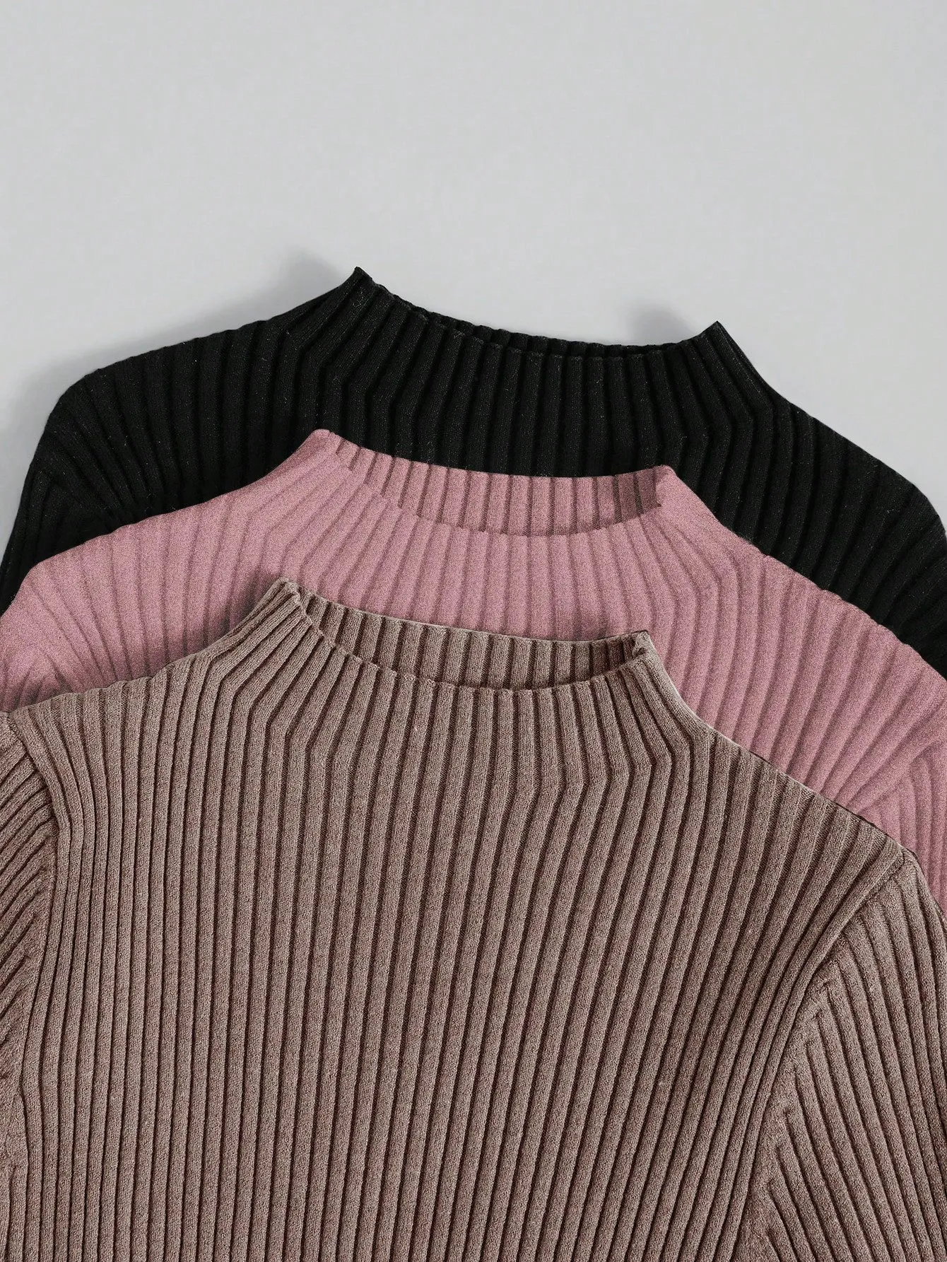 3pcs Mock Neck Ribbed Knit Sweater