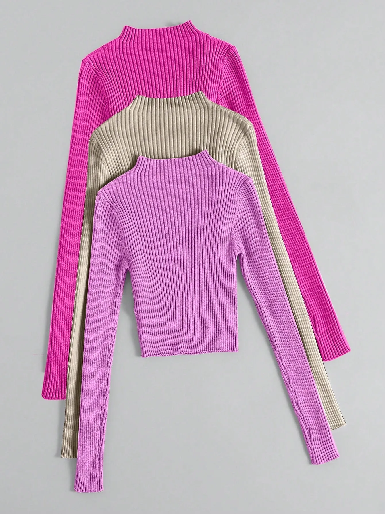 3pcs Mock Neck Ribbed Knit Sweater